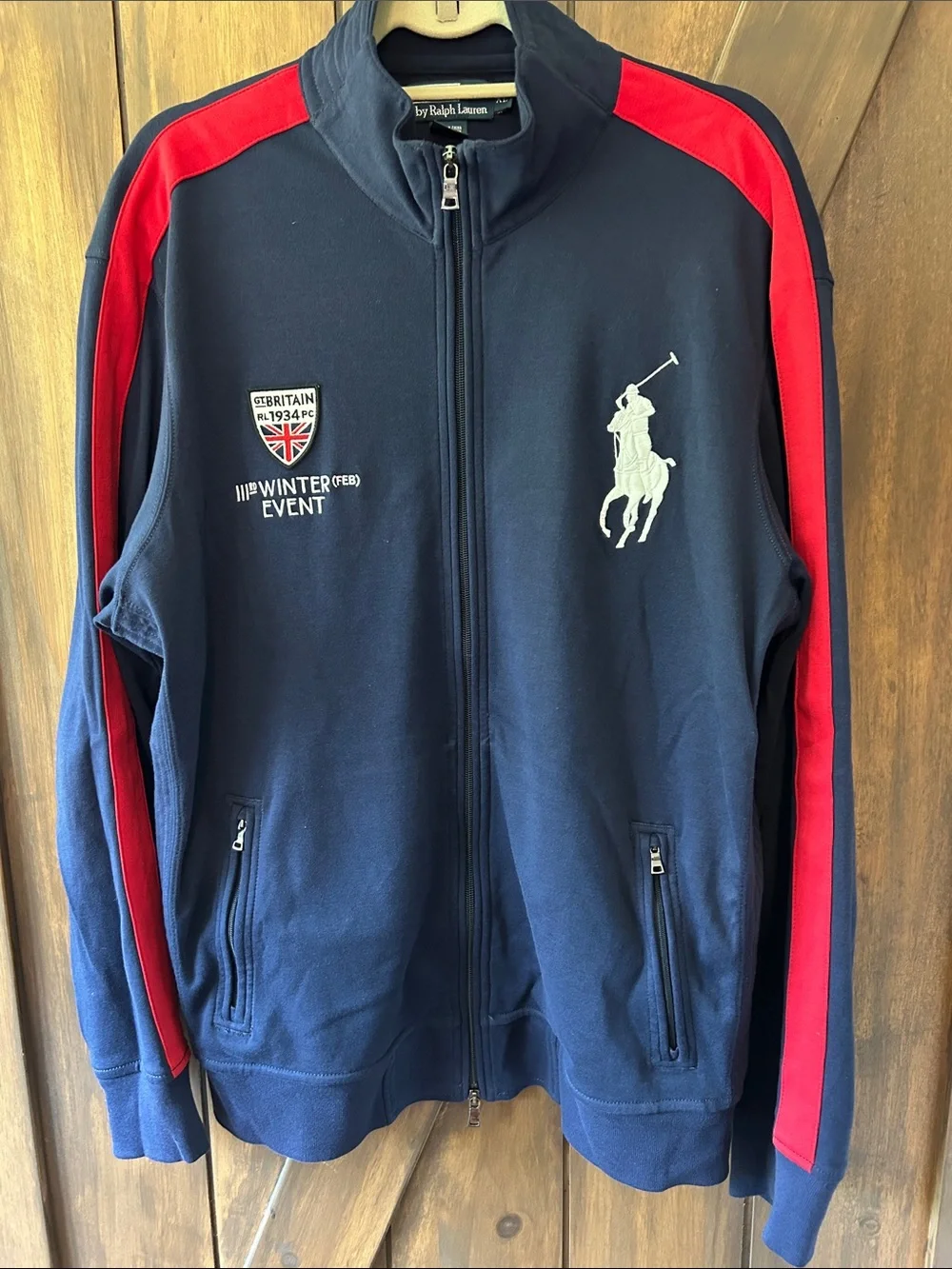 Ralph Lauren Navy Track Jacket with Red Shoulder Stripes XL